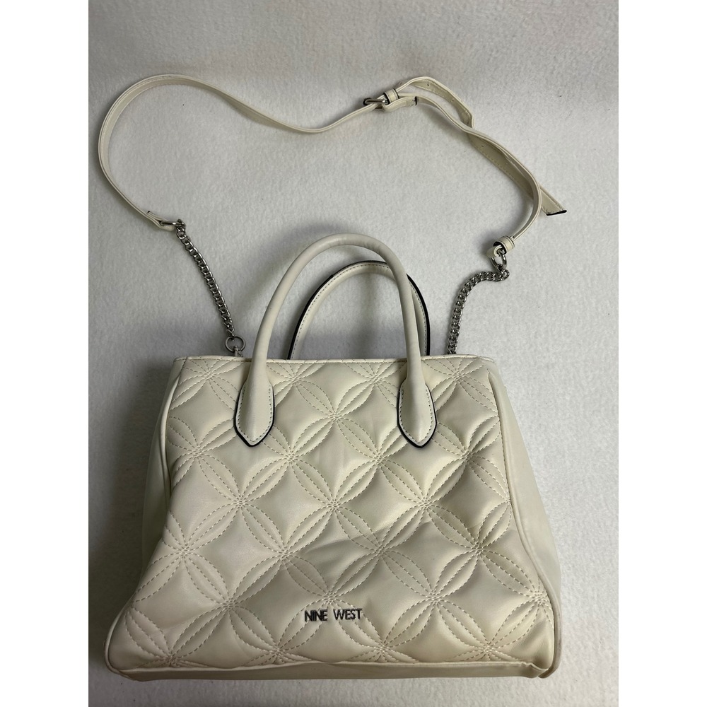 Classic Chic Nine West Womens Medium Cream Quilted Satchel Crossbody Bag